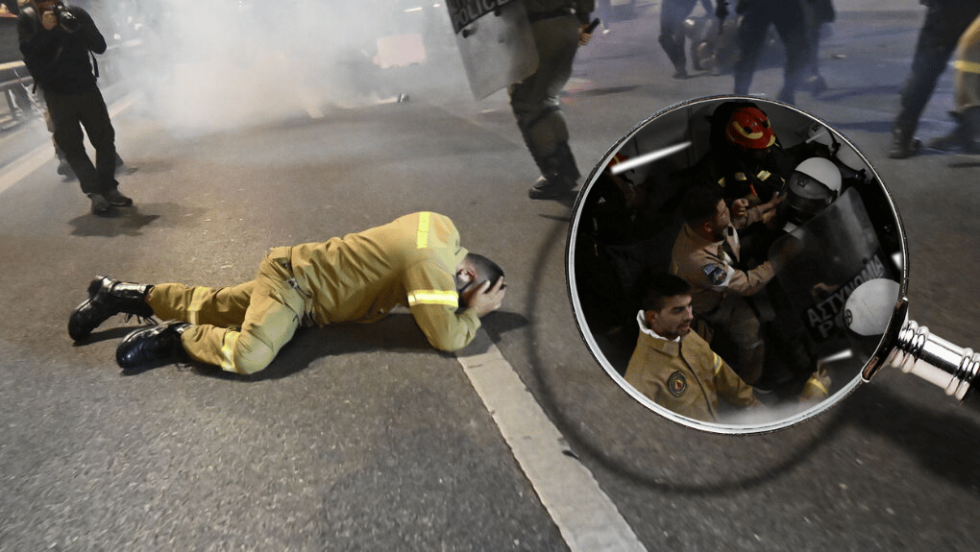 Αγρια καταστολή με διμοιρίες των ΜΑΤ, ξύλο και ρίψη χημικών στους χιλιάδες εποχικούς πυροσβέστες